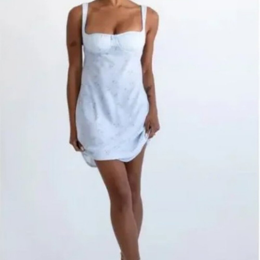 Rumored Junior's Loverboy Forget Me Not Baby Blue Backless Mini Dress Size M